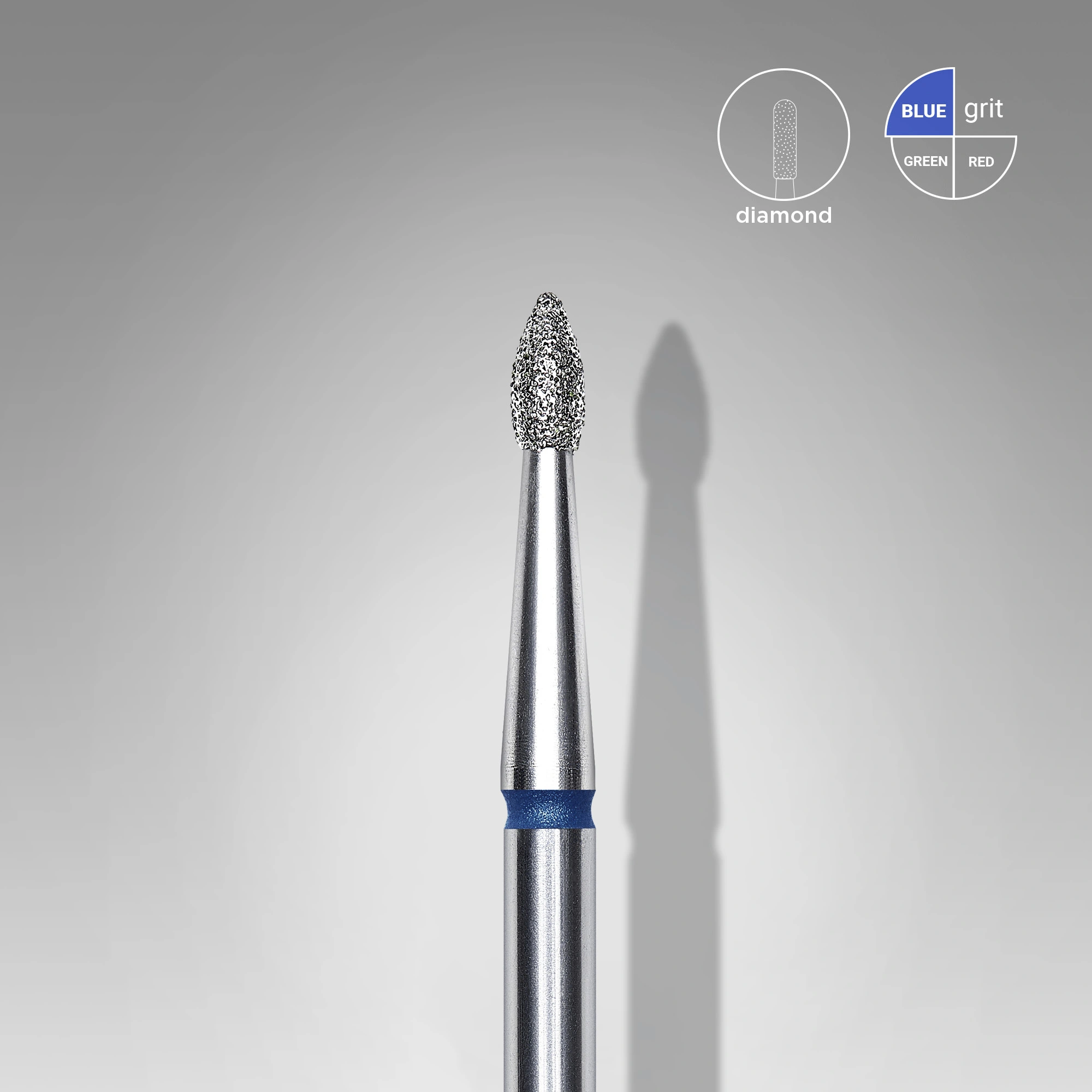 Diamond nail drill bit pointed bud blue EXPERT head diameter 1,8 mm / working part 4 mm
